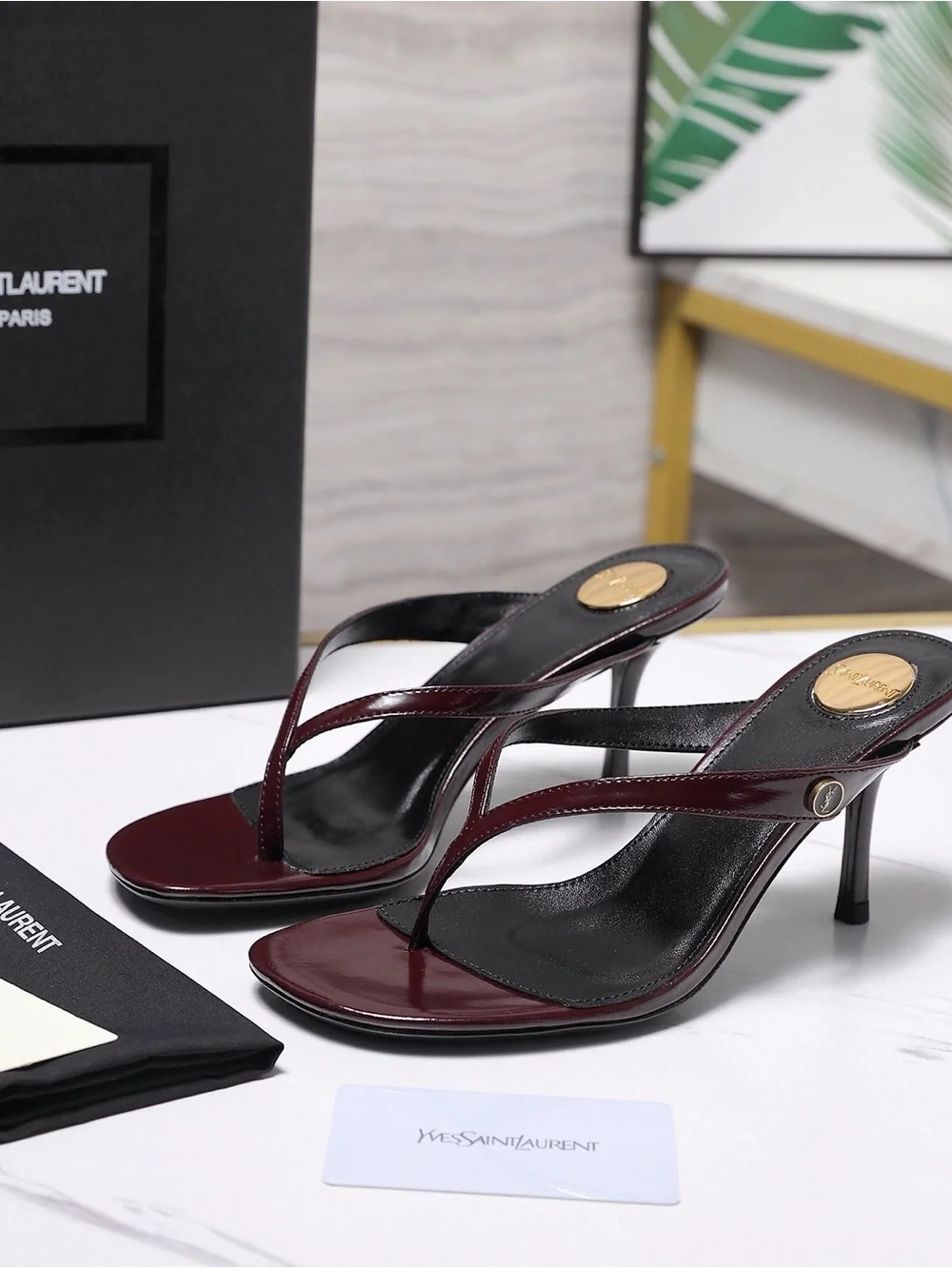 Saint Laurent Burgundy Patent Leather Slingback Heels